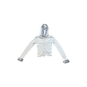 Aniye By Womens Cream Knit Zip Up Hoodie Grey Faux Fur Trim Made in Italy